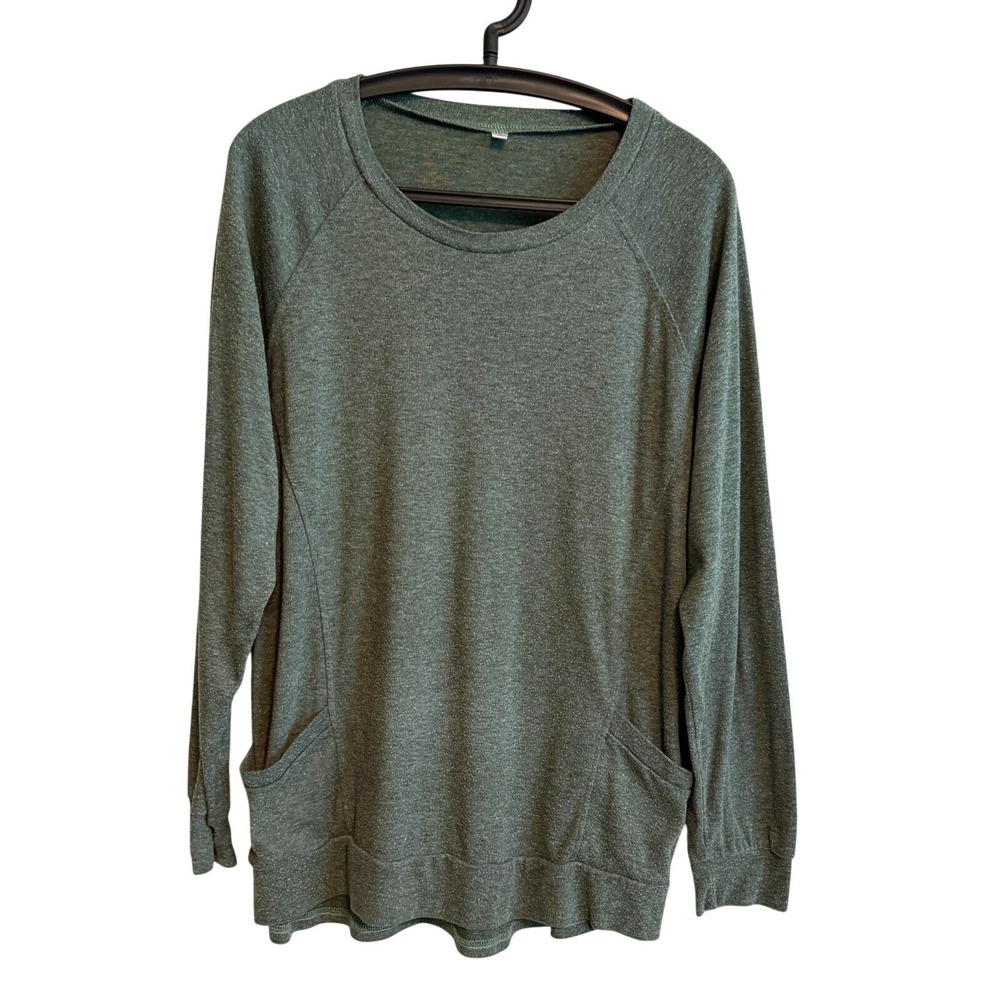 Womens Long Sleeve Green Tunic Top XL Athleisure Casual Stretch Pockets Cozy